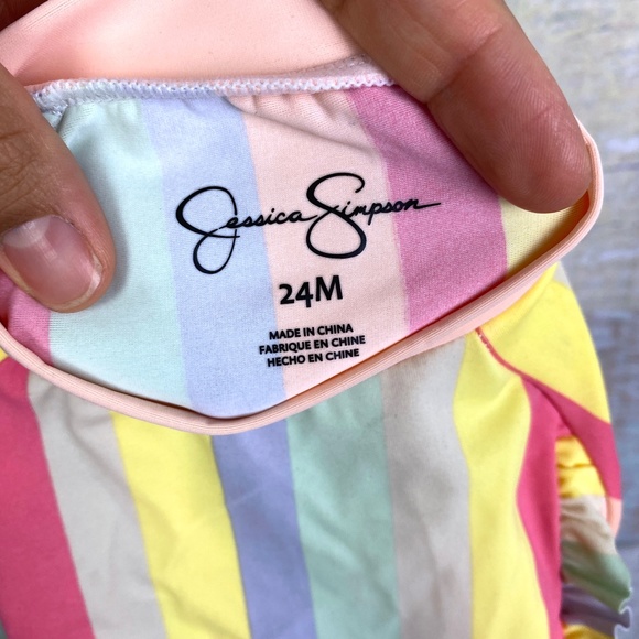 Jessica Simpson Striped Ruffle Two-Piece Swimsuit - Picture 5 of 16